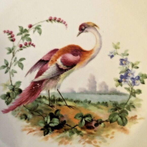 Exotic Bird Plates Porcelain PK Unity Server Trays Handpainted Peafowls Set of 2 - Picture 3 of 12